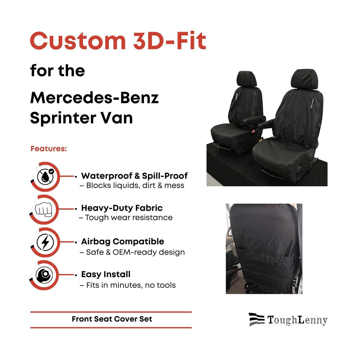 Custom-Fit Waterproof Front Seat Covers for Mercedes-Benz Sprinter