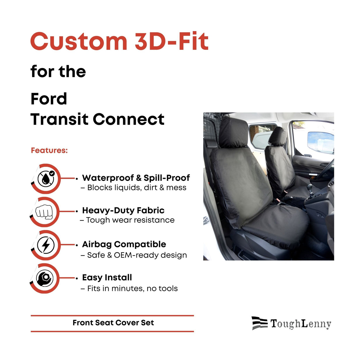 Custom-Fit Waterproof Seat Covers for Ford Transit Connect
