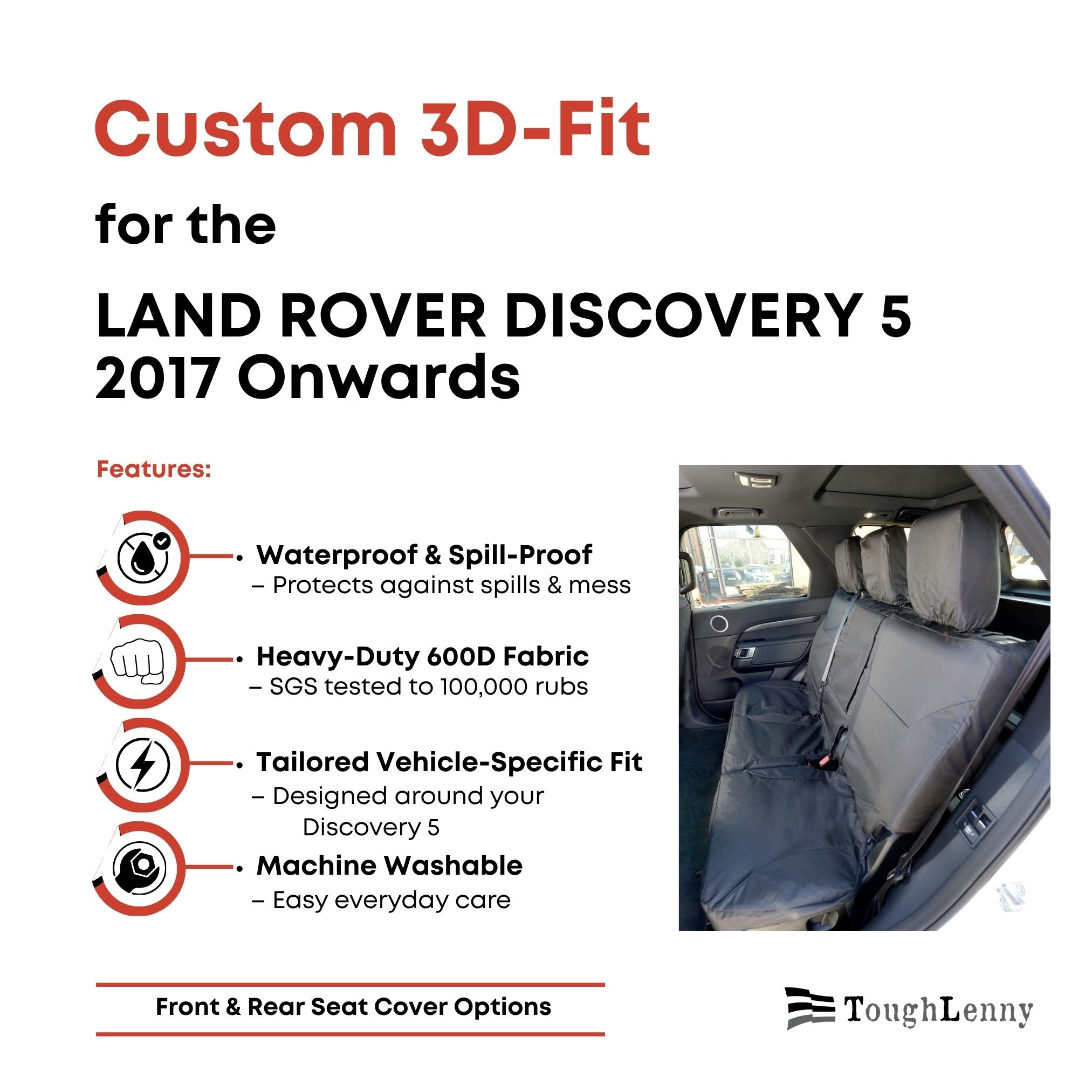 Custom-Fit Waterproof Seat Covers for Land Rover Discovery 5 | 2017 Onwards