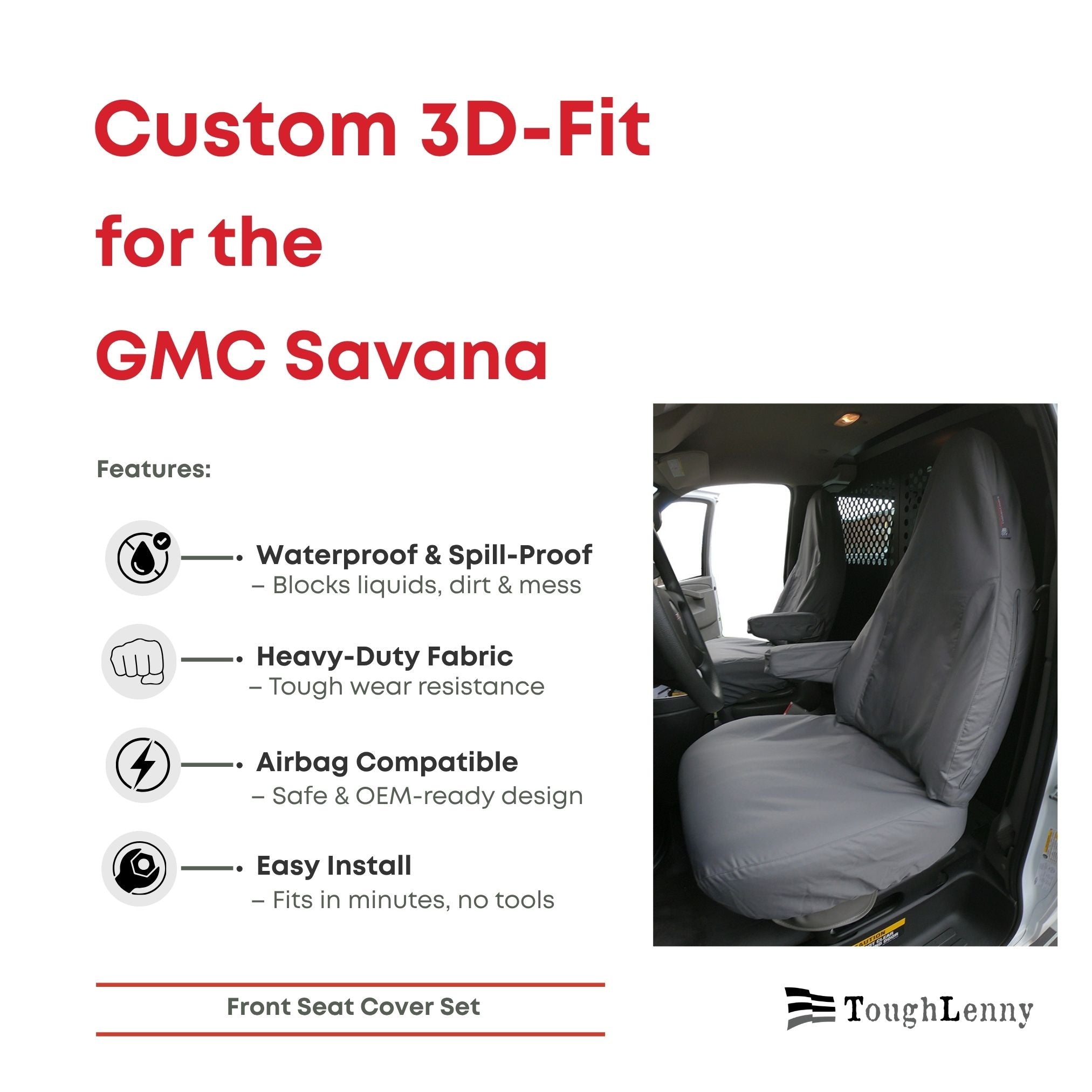 Juego de fundas de asiento delantero a medida para GMC Savana (varias opciones)
