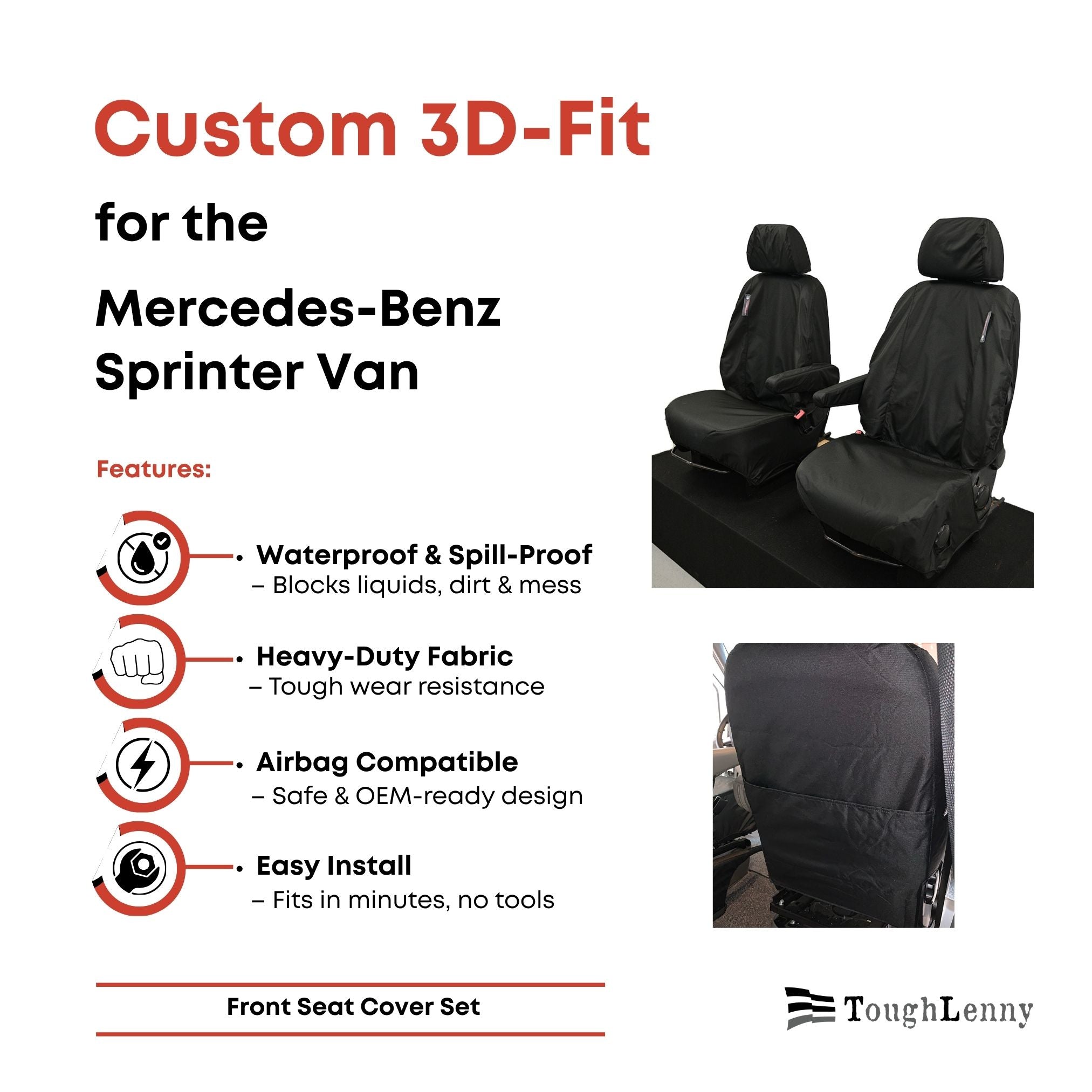Custom-Fit Waterproof Front Seat Covers for Mercedes-Benz Sprinter