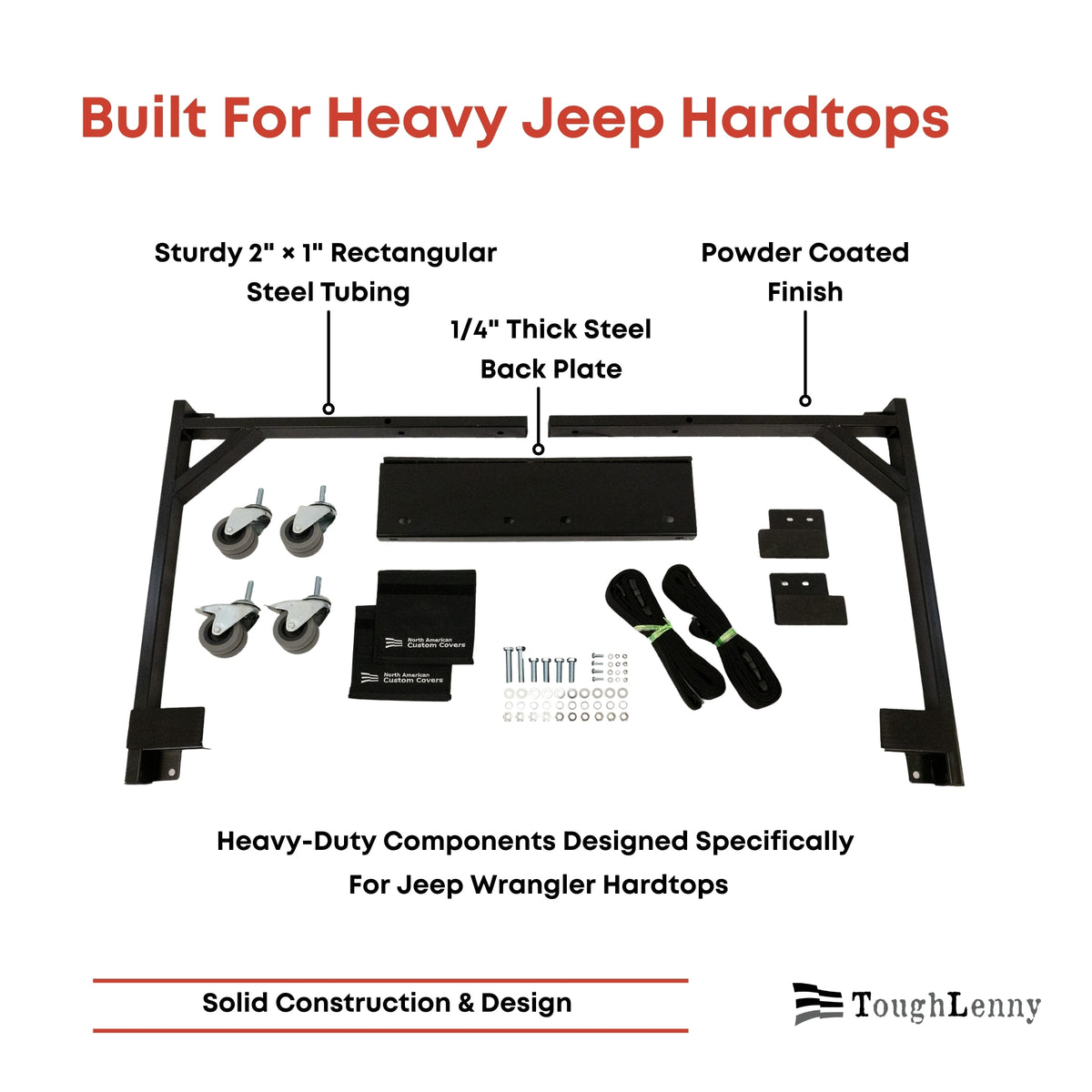 Soporte para carrito de techo rígido de alta resistencia para Jeep Wrangler con correas de sujeción para ventana trasera (varias opciones)