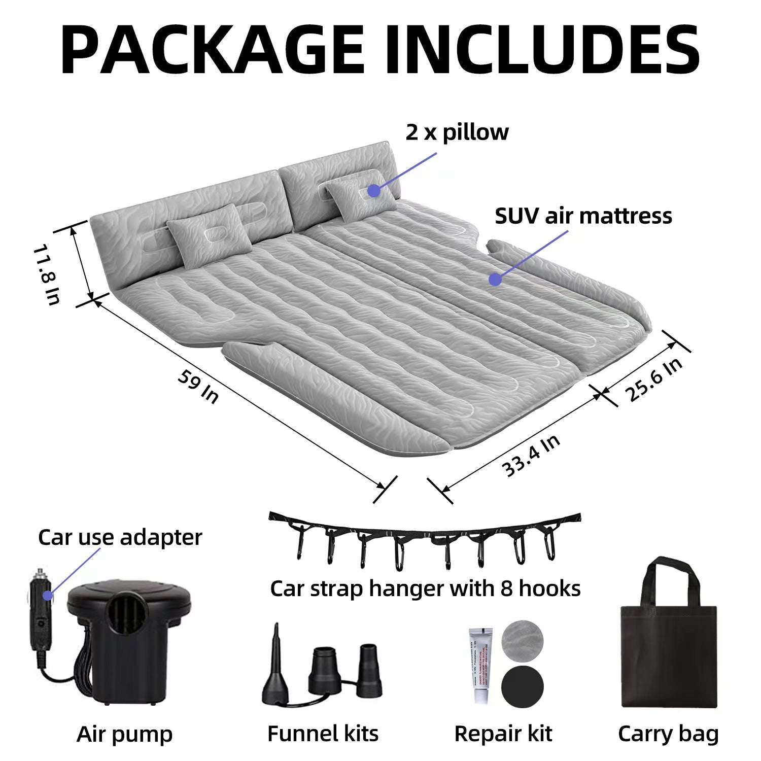 SUV Camping Double Inflatable Mattress (185cm x 140cm) With Pump