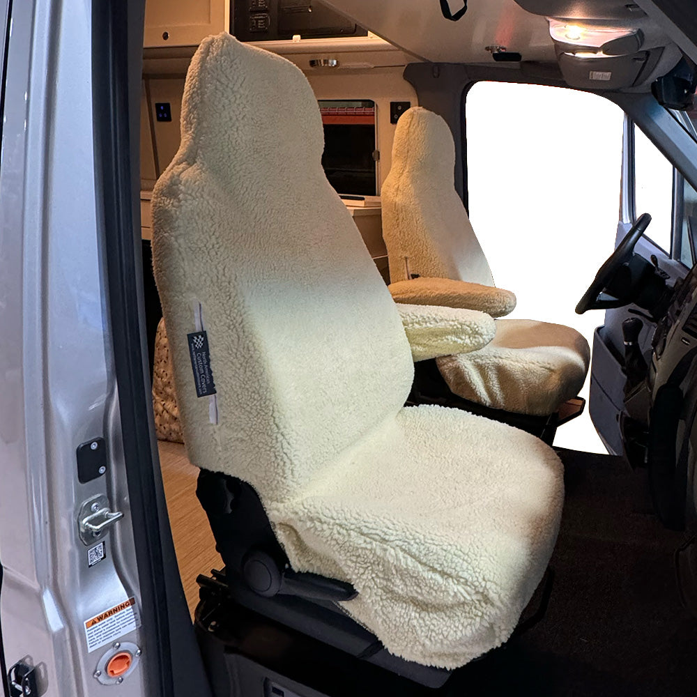 Ford Transit 150 250 350 350HD Seat Cover Faux Sheepskin Front Set - Cream (821C)