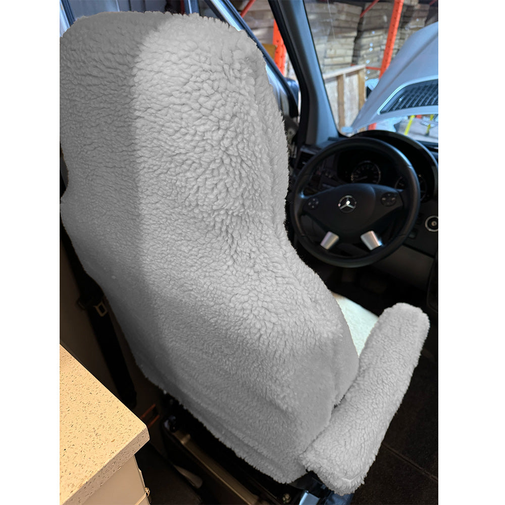 Juego de fundas para asientos delanteros de piel de oveja sintética para Ford Transit 150 250 350 350HD - Crema (821C)