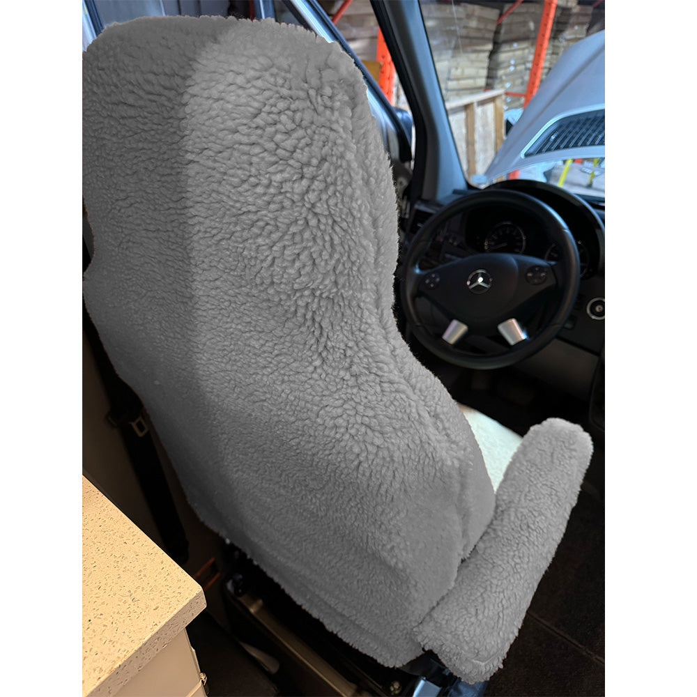 Juego de fundas para asientos delanteros de piel de oveja sintética para Ford Transit 150 250 350 350HD - Crema (821C)