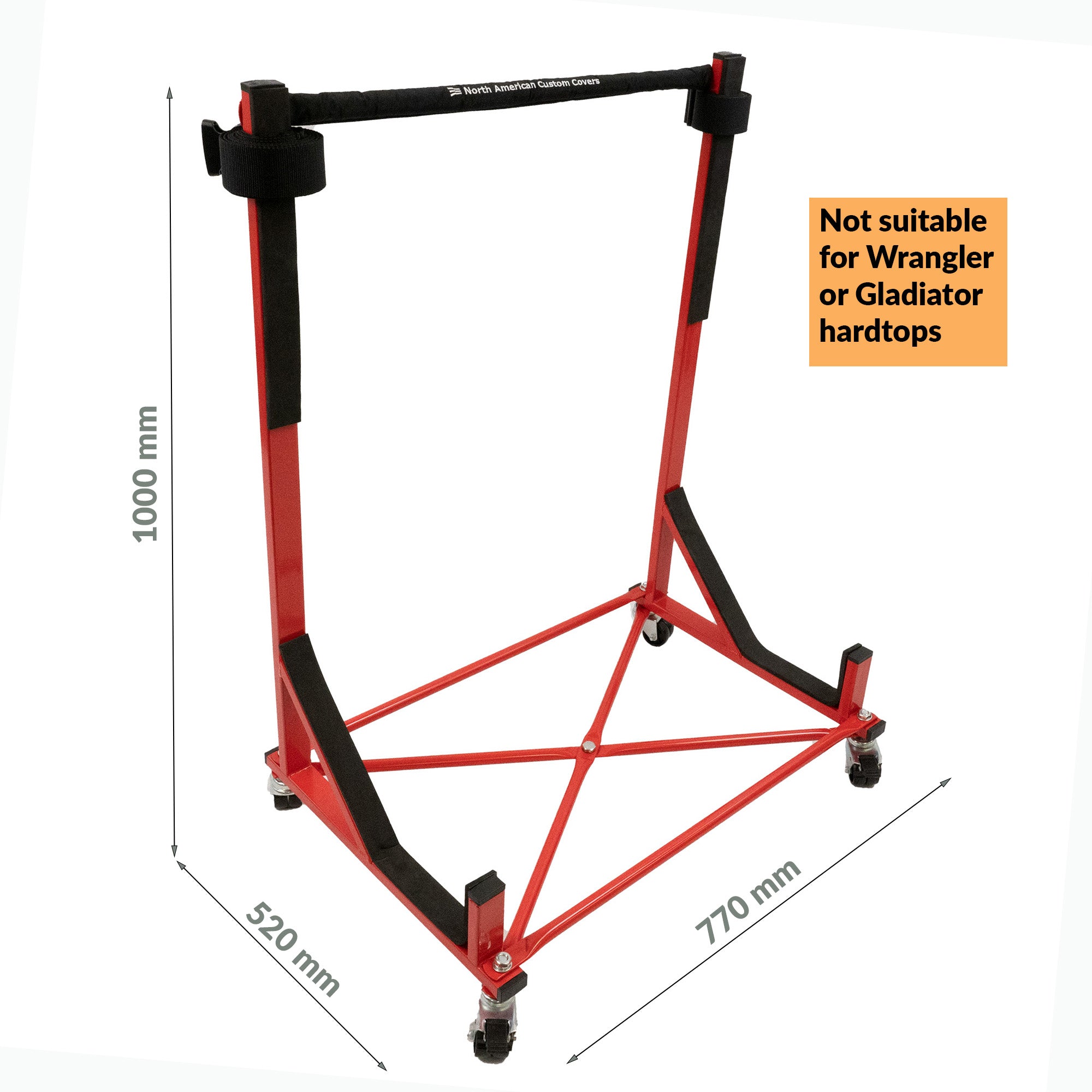 Carro con soporte para techo rígido de alta resistencia Jaguar (rojo) con arnés de seguridad y cubierta antipolvo para techo rígido (050R)