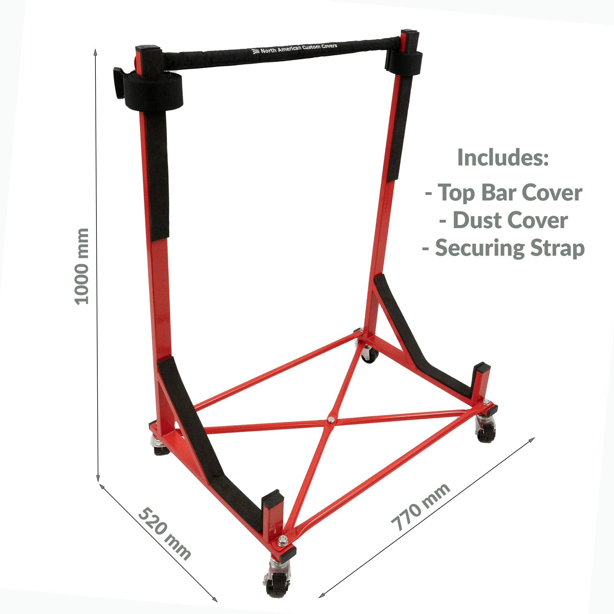 Triumph Stag Heavy-duty Hardtop Stand Trolley Cart Rack (Red) with Securing Harness and Hard Top Dust Cover (050R)