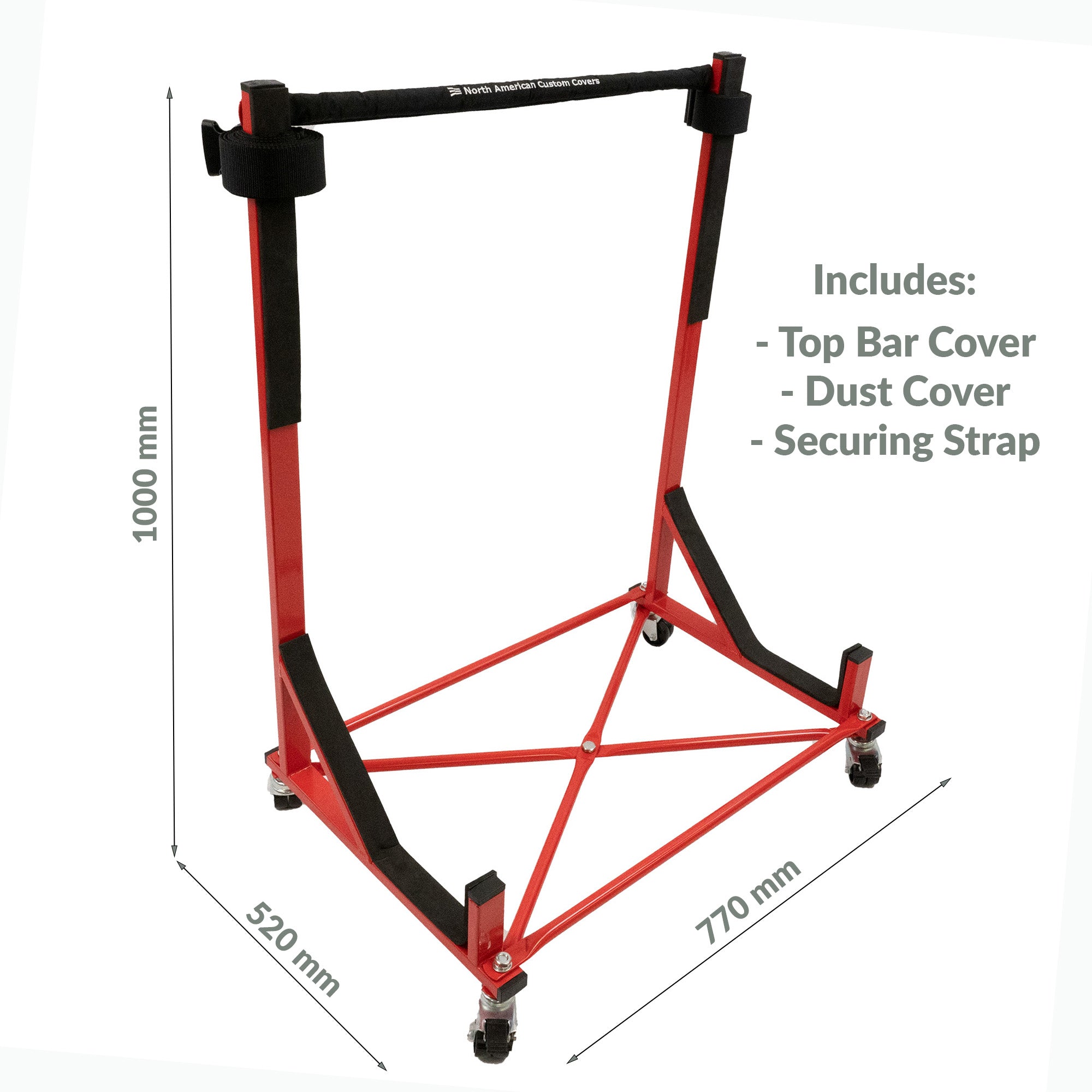Mazda MX-5 Miata Heavy-duty Hardtop Stand Trolley Cart Rack (Red) with Securing Harness and Hard Top Dust Cover (050R)