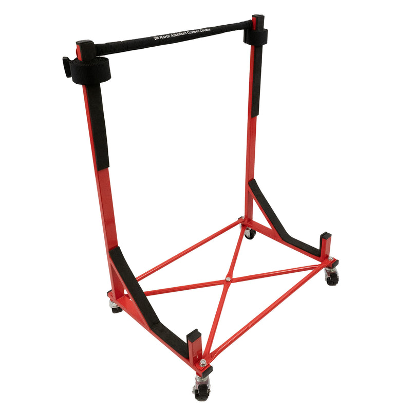 Heavy-duty Hardtop Stand Trolley Cart Rack (Red) with Securing Harness, Top Bar Cover & Regular-sized Hard Top Dust Cover (050R)