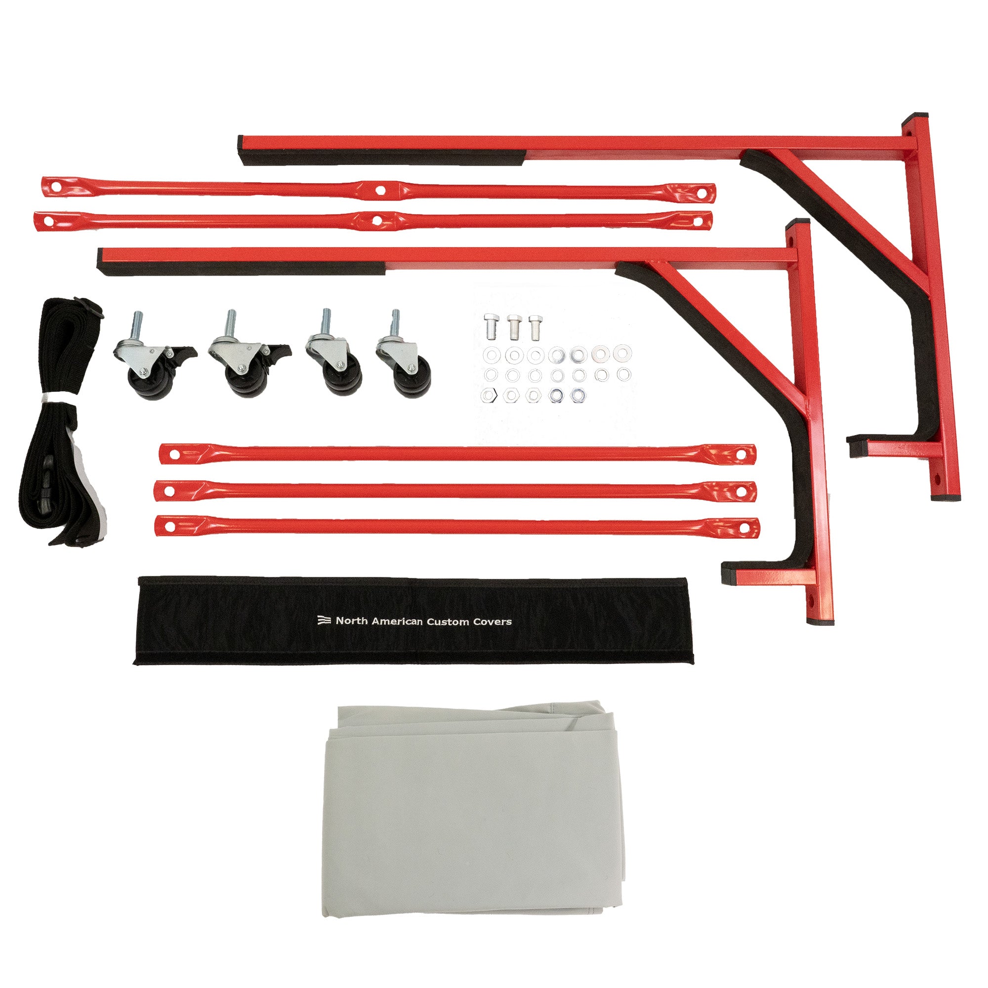 Triumph TR2 TR3 TR4 TR250 TR7 Heavy-duty Hardtop Stand Trolley Cart Rack (Red) with Securing Harness and Hard Top Dust Cover (050R)