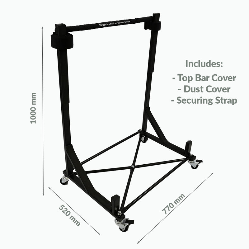 Heavy-duty Hardtop Stand Trolley Cart Rack (Black) with Securing Harness and Hard Top Dust Cover (050B)