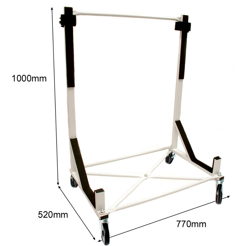 Datsun Sports 1600 & 2000 Heavy-duty Hardtop Stand Trolley Cart Rack (White) with 5" castors, Securing Harness and Hard Top Dust Cover (050c)