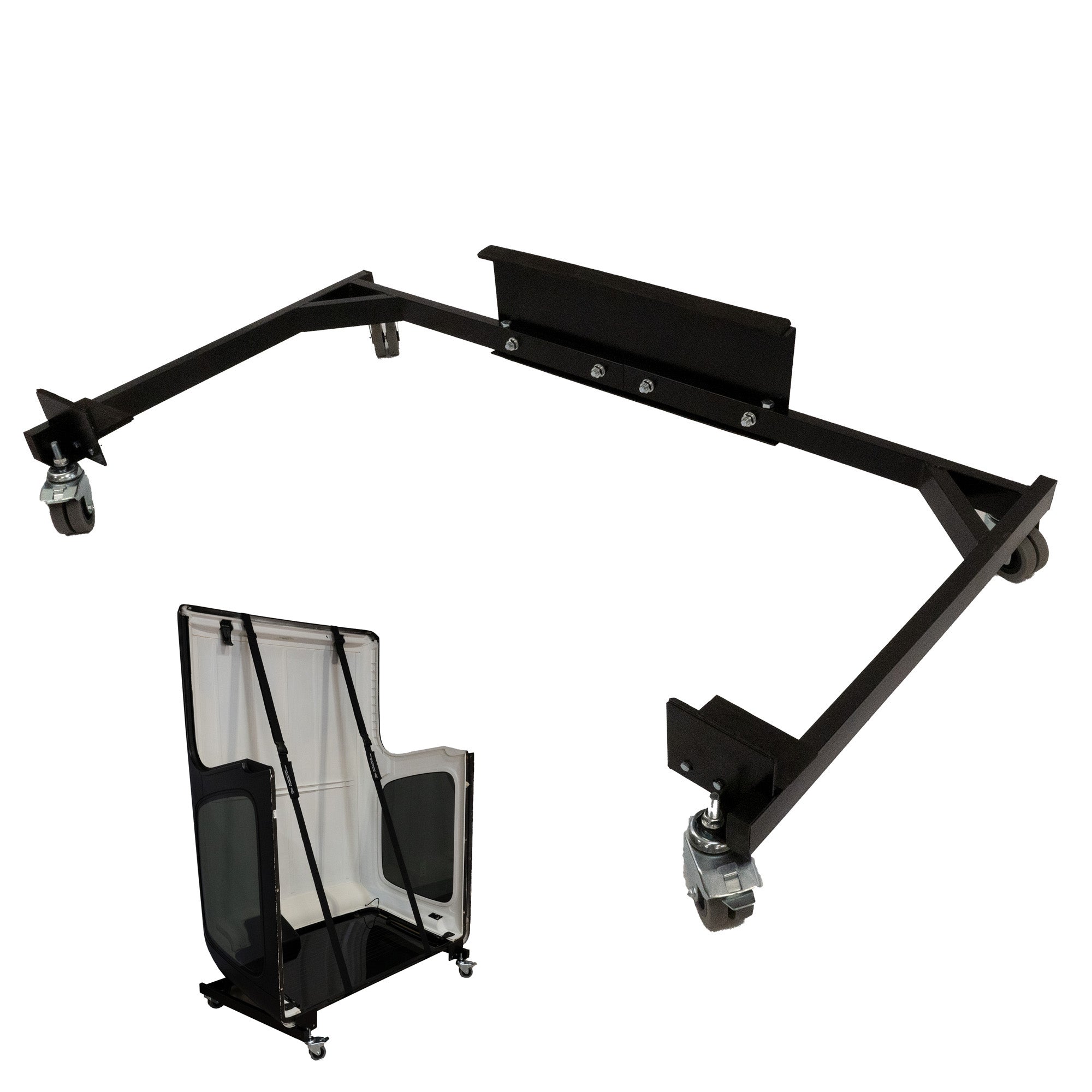 Heavy-duty Hardtop Cart Stand Trolley Rack for the Jeep Wrangler with Rear Window Securing Straps (Various Options)