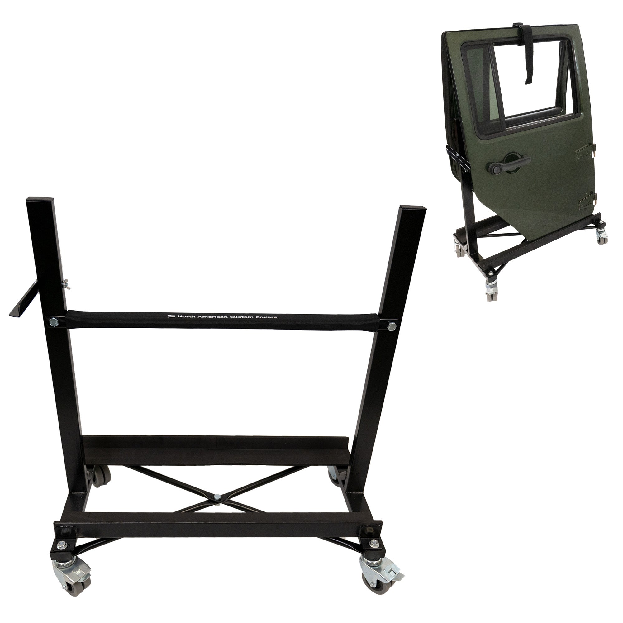 Jeep Wrangler Heavy-duty Door Storage Stand Trolley Cart Rack (Black) with Securing Strap (1503)